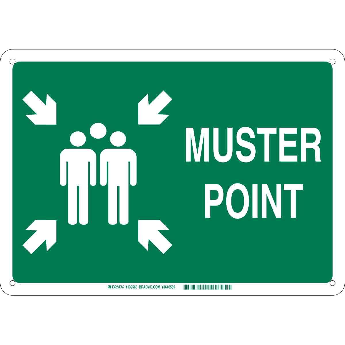 BRADY B120 10X14 WHT /GRN MUSTER PT SIGN