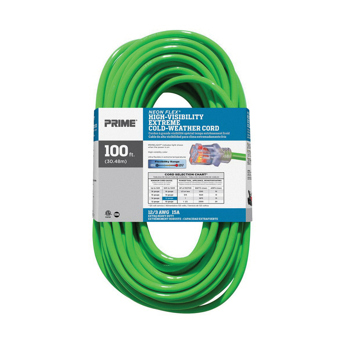 PRIME 100' 12/3 BLUE EX CORD T-SLOT PLUG