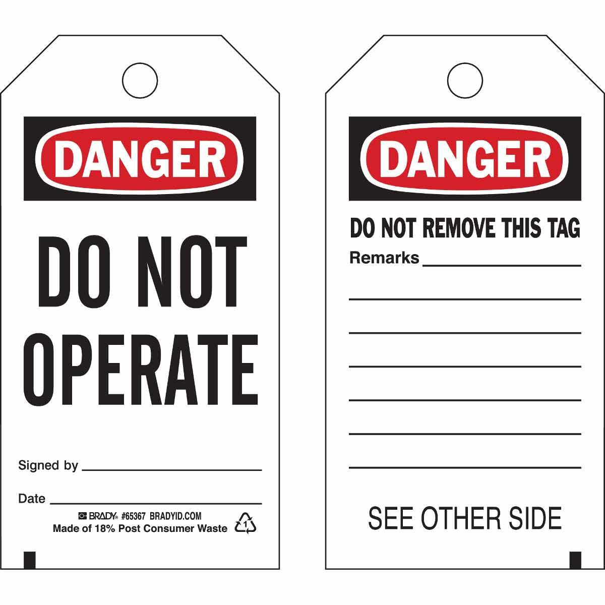 BRADY DO NOT OPERATE TAG 25PK