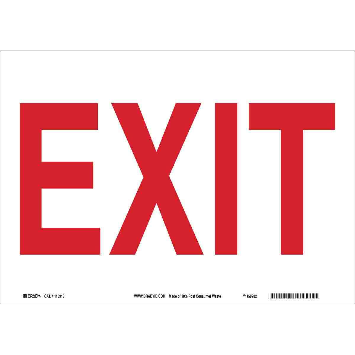 BRADY B401, 10HX14W RED/WHT EXIT SIGN