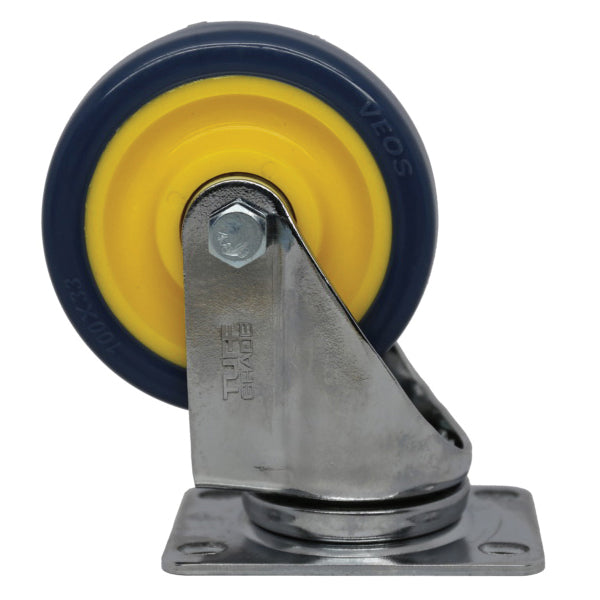 CASTER 4" RIGID BLUE /YELLOW PU 264LB CAP