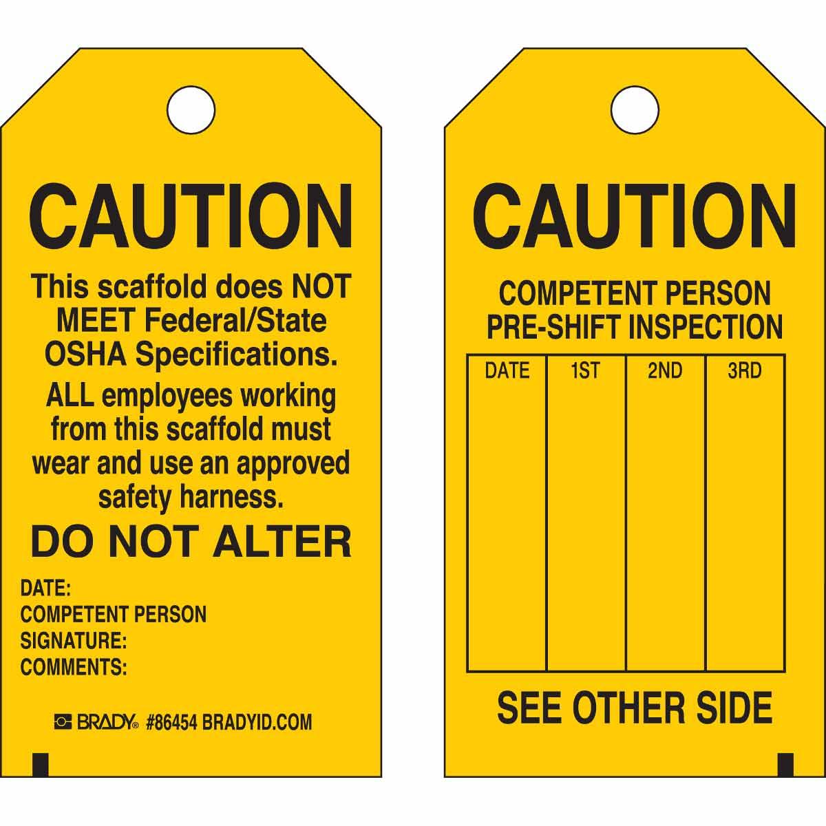 BRADY SCAFFOLDING TAGS 10/PK