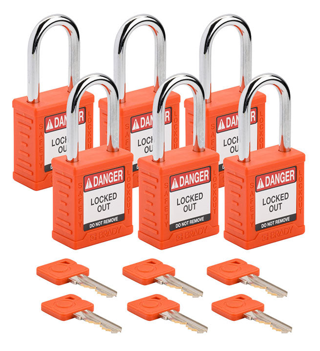 BRADY NYLON SAFETY L/O PADLOCK ORG 6PK