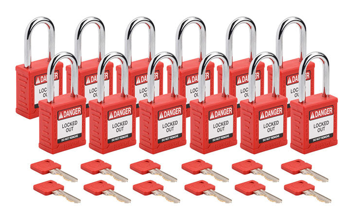 BRADY NYLON SAFETY L/O PADLOCK RED 12PK