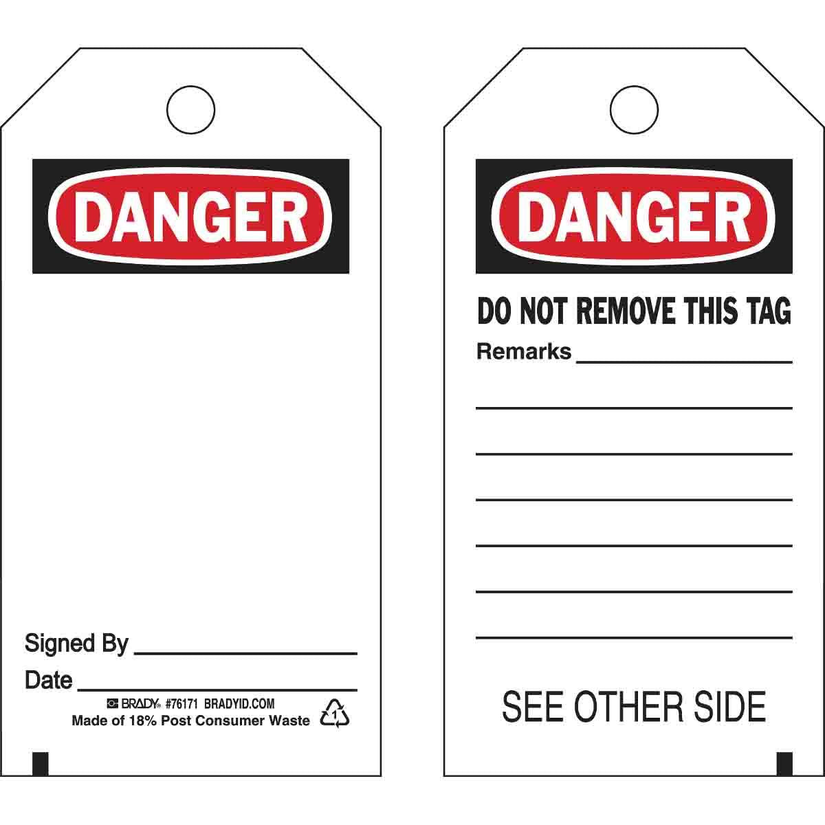 BRADY B-851 ACCDNT REPVNT TAGS 25PK