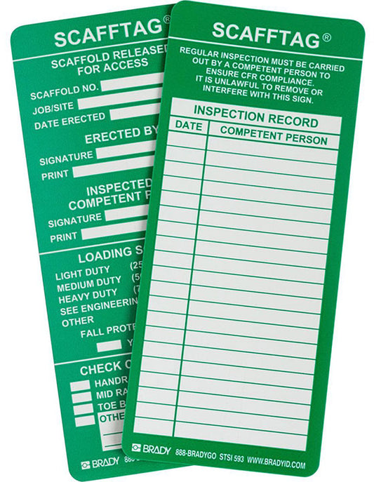 BRADY SCAFFTAG INSERTS GREEN 100PK