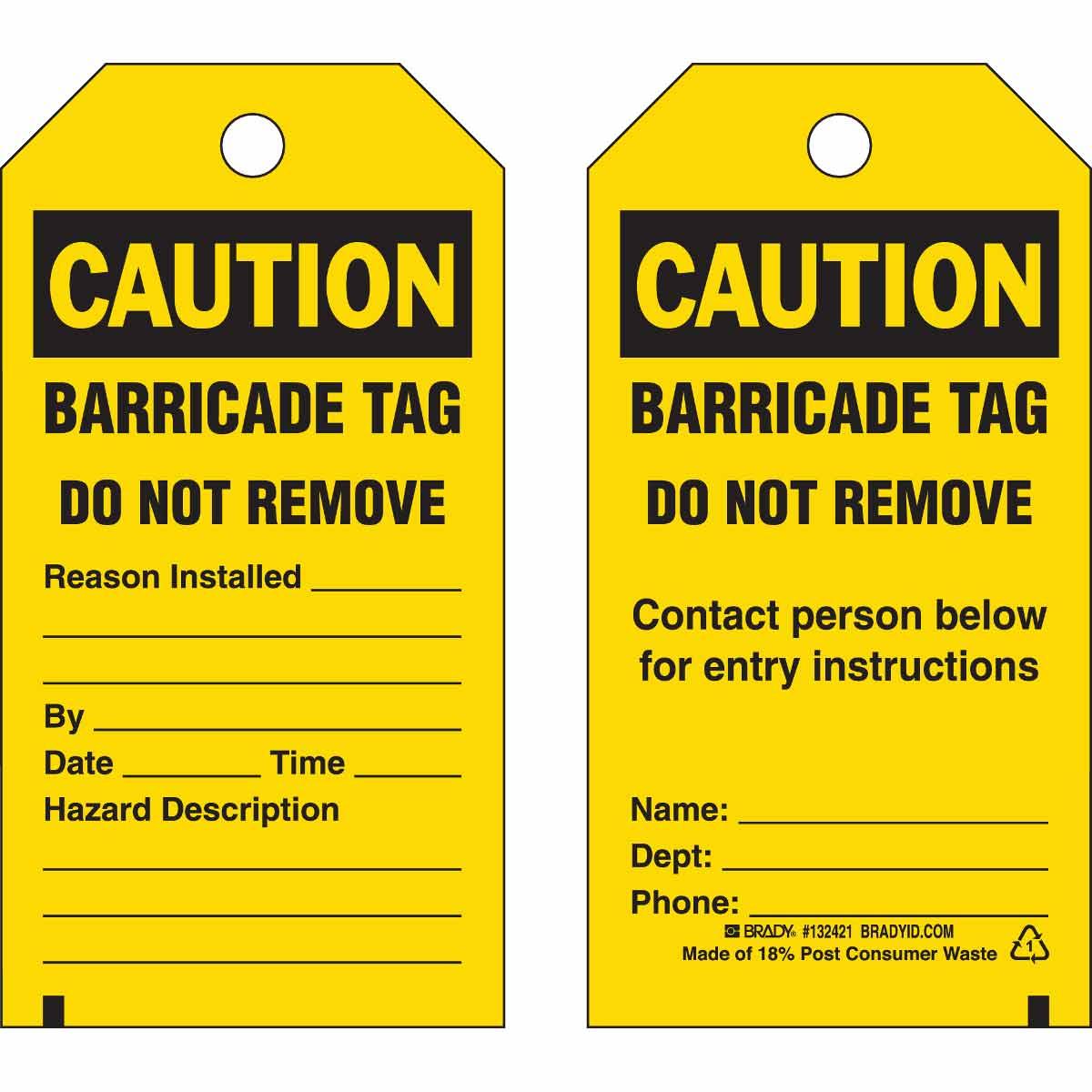 BRADY BARRICADE TAG BLK / YLW 25/PK