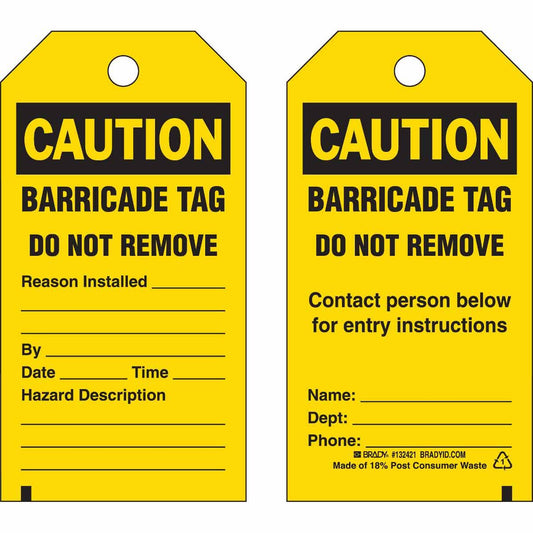 BRADY BARRICADE TAG BLK / YLW 25/PK
