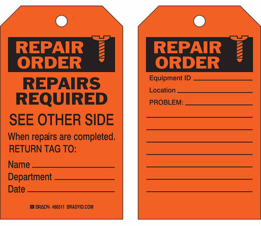 BRADY B837 7X4 BLK / ORG 2SIDED TAGS 10PK