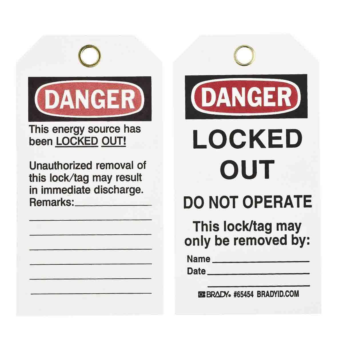 BRADY LOCKOUT TAGS BLK/RED ON WHT 25/PK