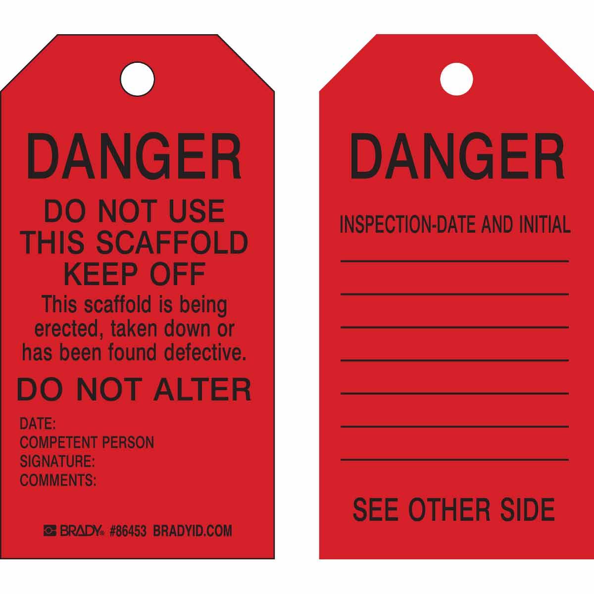 BRADY SCAFFOLDING TAGS 10/PK