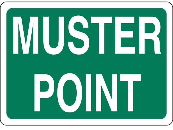 BRADY 10X14 WHT/GRN MUSTER POINT SIGN