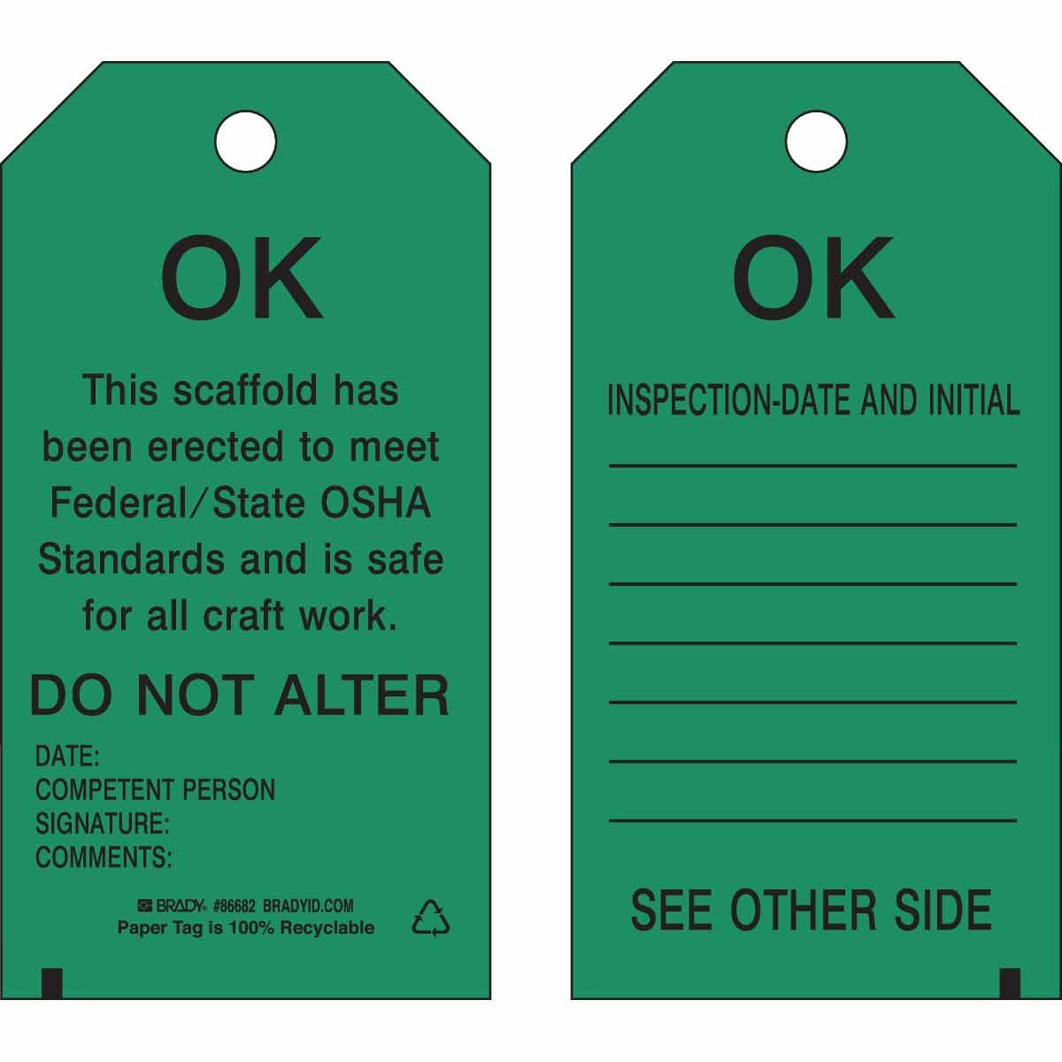 BRADY SCAFFOLDING TAGS 10/PK