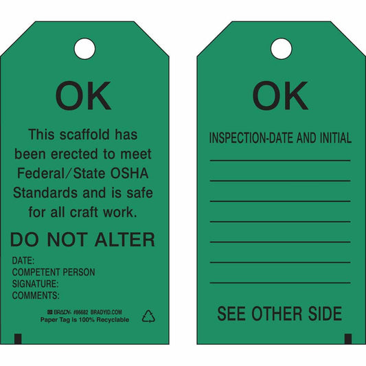 BRADY SCAFFOLDING TAGS 10/PK