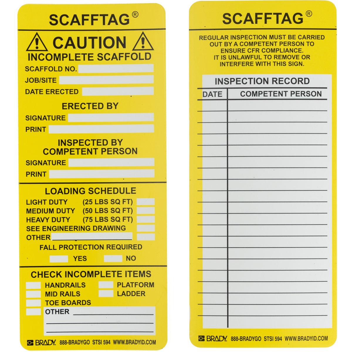 BRADY SCAFFTAG INSERTS YELLOW 100PK