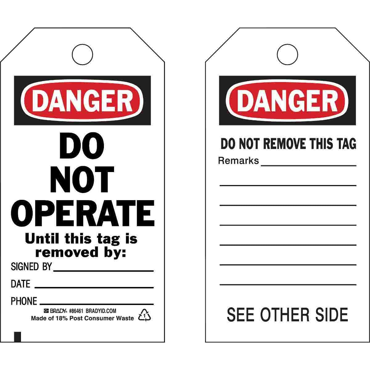 BRADY DO NOT OPERATE TAGS 10/PK