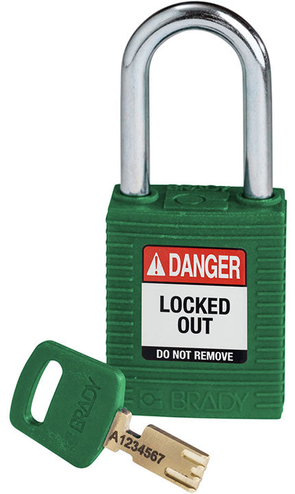 BRADY NYLON PADLOCK GRN 38MM STEEL SHKL