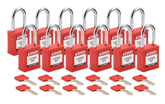 BRADY NYLON SAFETY L/O PADLOCK RED 12PK