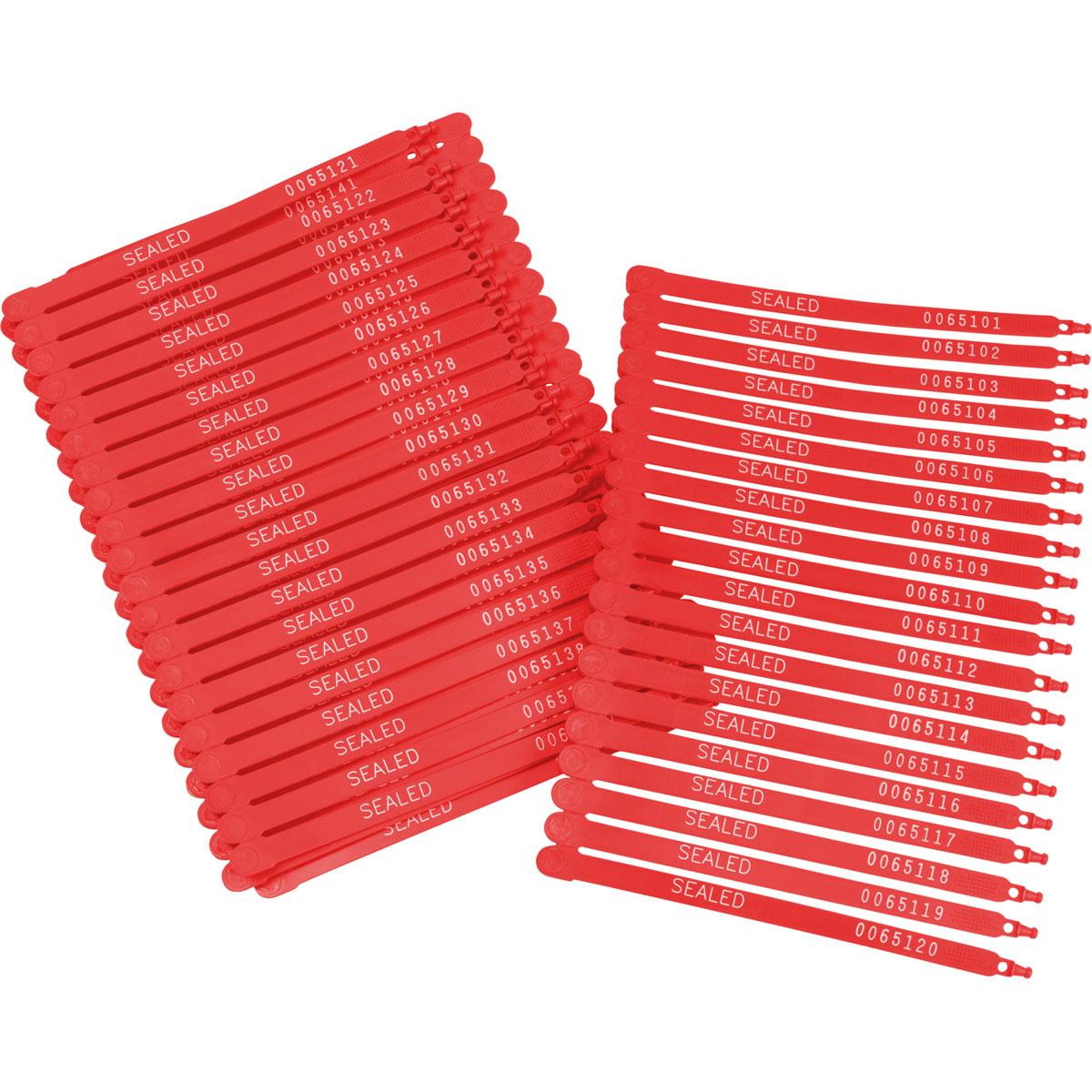 BRADY PLASTIC LOCK SEALS 7.5" RED 100PK